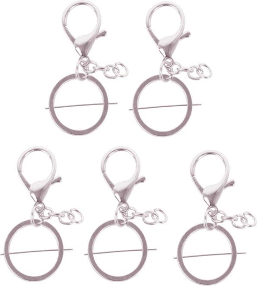 Sleutelring (plat) met clip en ketting | 30MM | 5 stuks